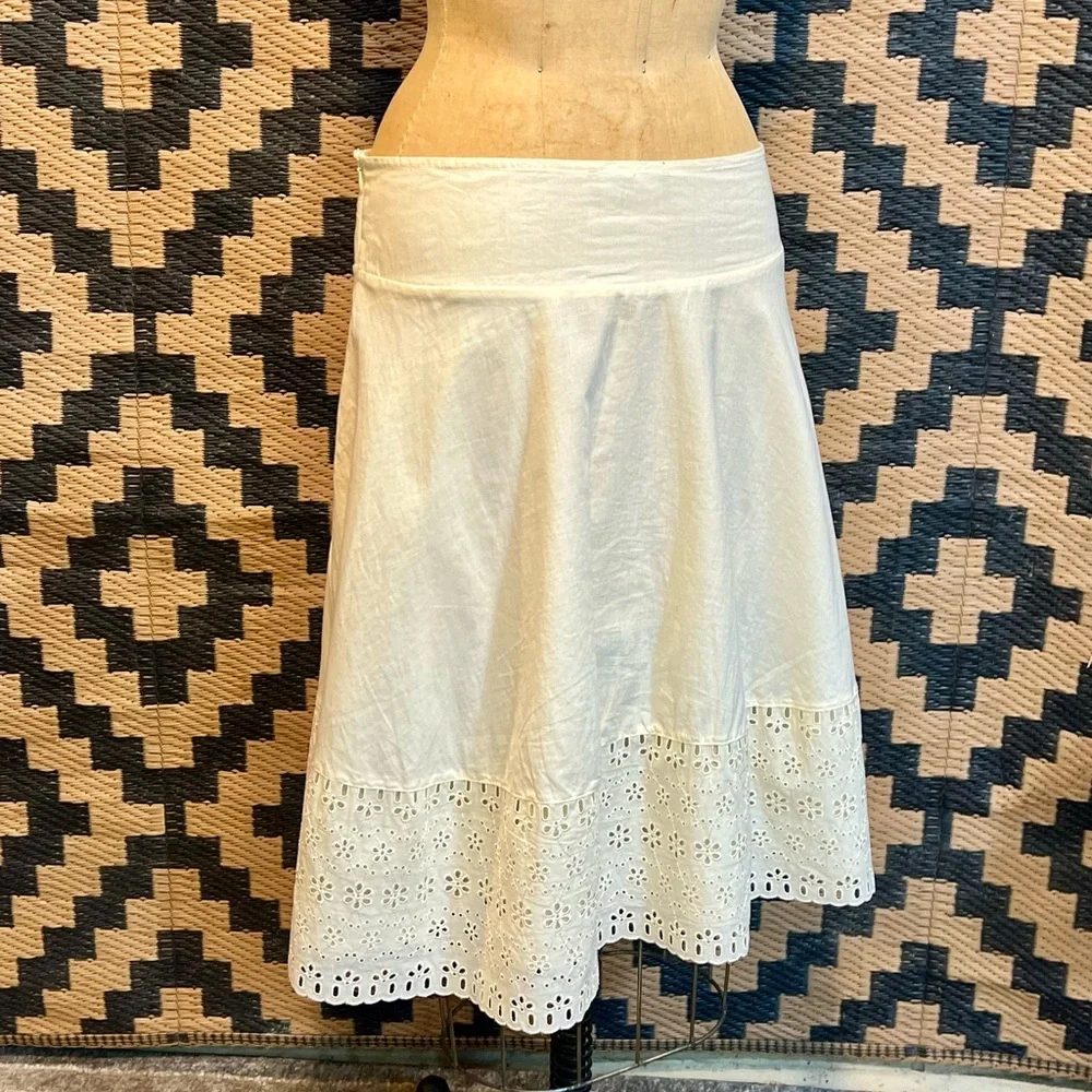 Eyelet lace buttercream midi full‎ a-line skirt cottagecore prairie boho y2k - Picture 5 of 14